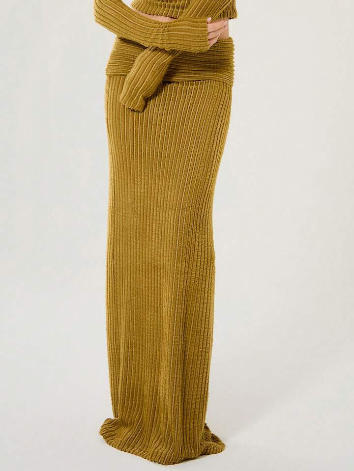 MUSERA Saia feminina de malha canelada na cor sólida | SHEIN Brasil | SHEIN