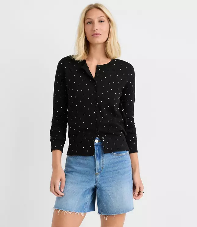 Dotted Modern Crew Neck Cardigan | LOFT