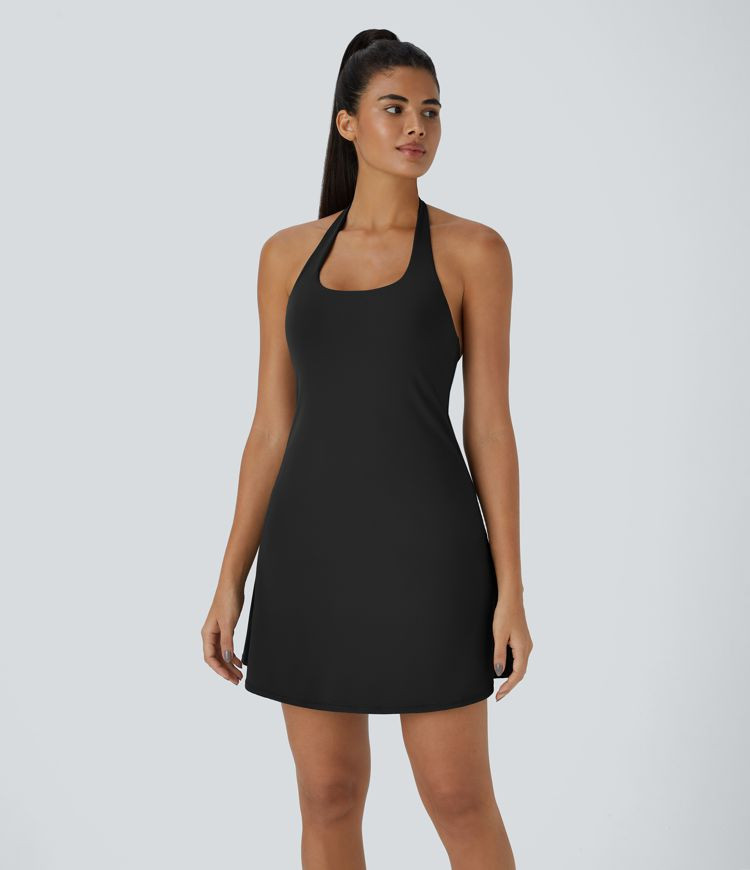 SoftlyZero™ Plush Halter 2-in-1 Pocket Mini Slip Active Dress | HALARA
