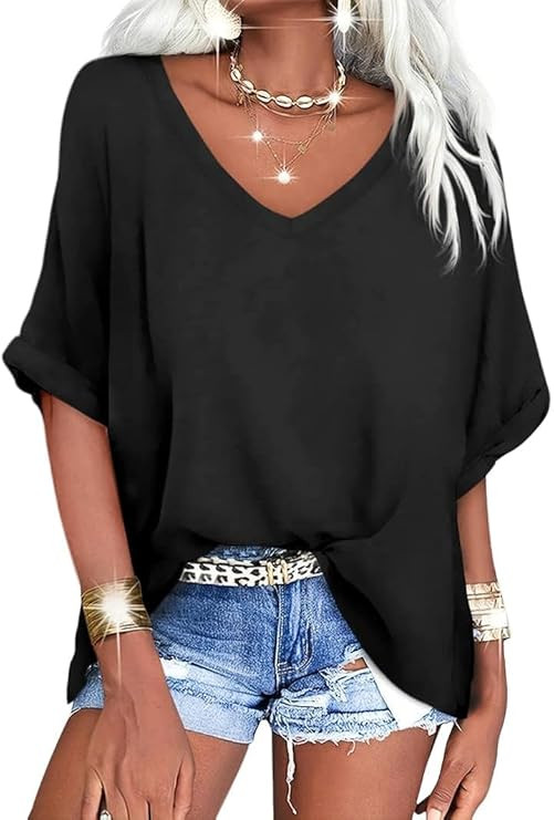 UNCLECAT Women's Oversized T Shirts V Neck Short Sleeve Summer Casual Loose Tops Tees | Amazon (US)