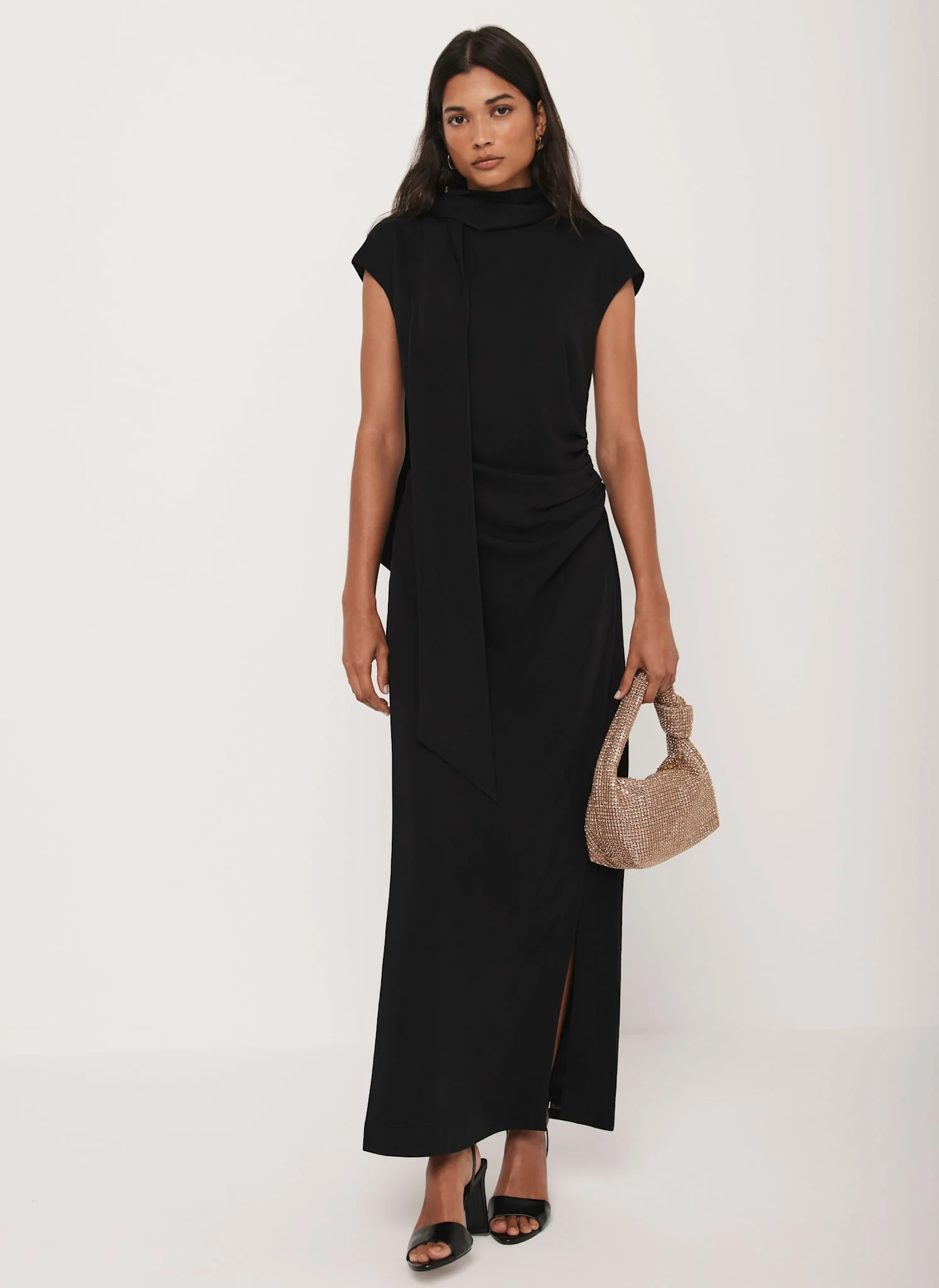 Black Scarf Detail Maxi Dress | Mint Velvet