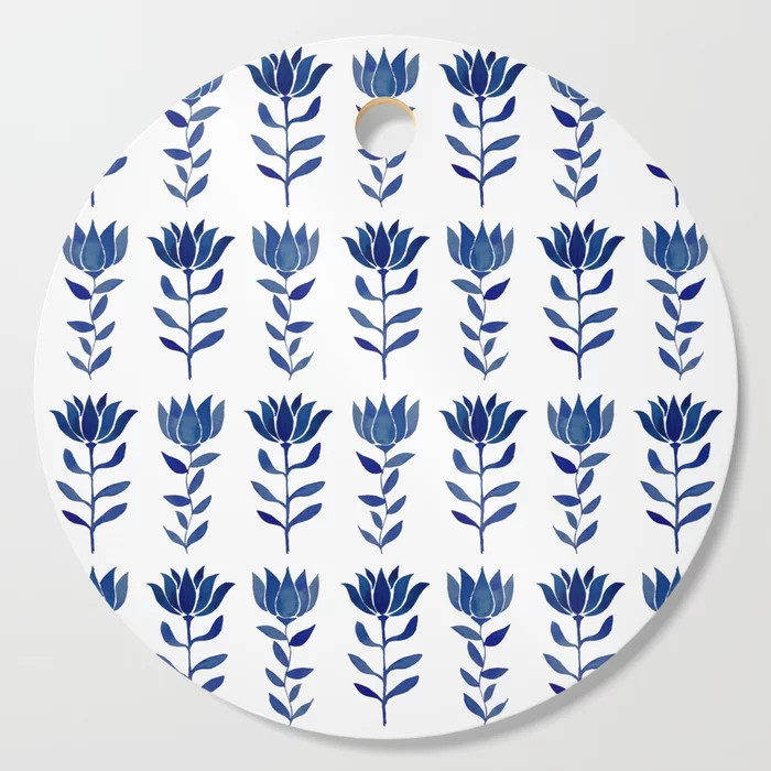 Indian Floral Motif - Indigo Cutting Board | Society6