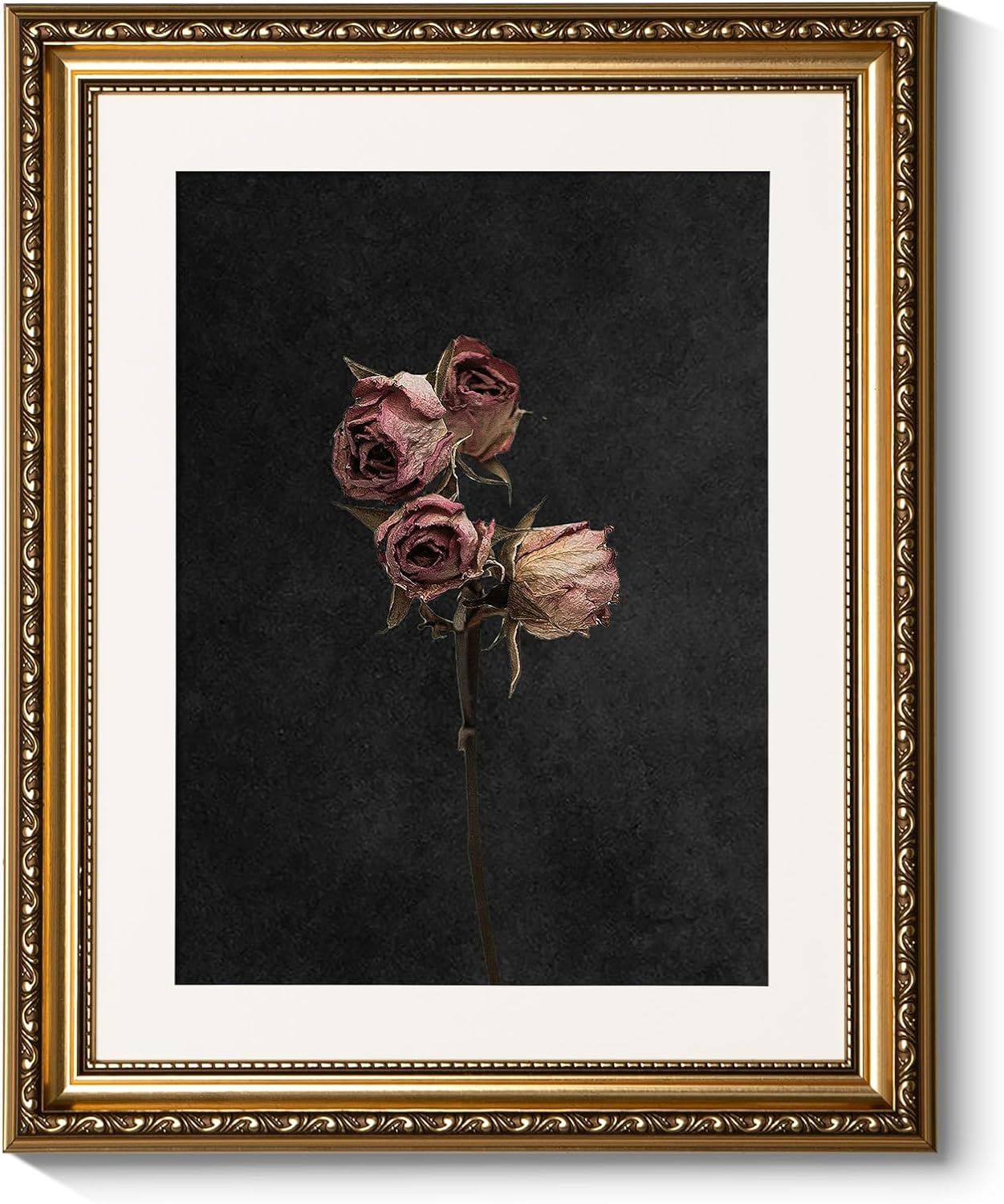 ARPEOTCY Vintage Gold Framed Wall Art, 13x16 inch Retro Dark Dried Rose Paintings, Floral Canvas ... | Amazon (US)