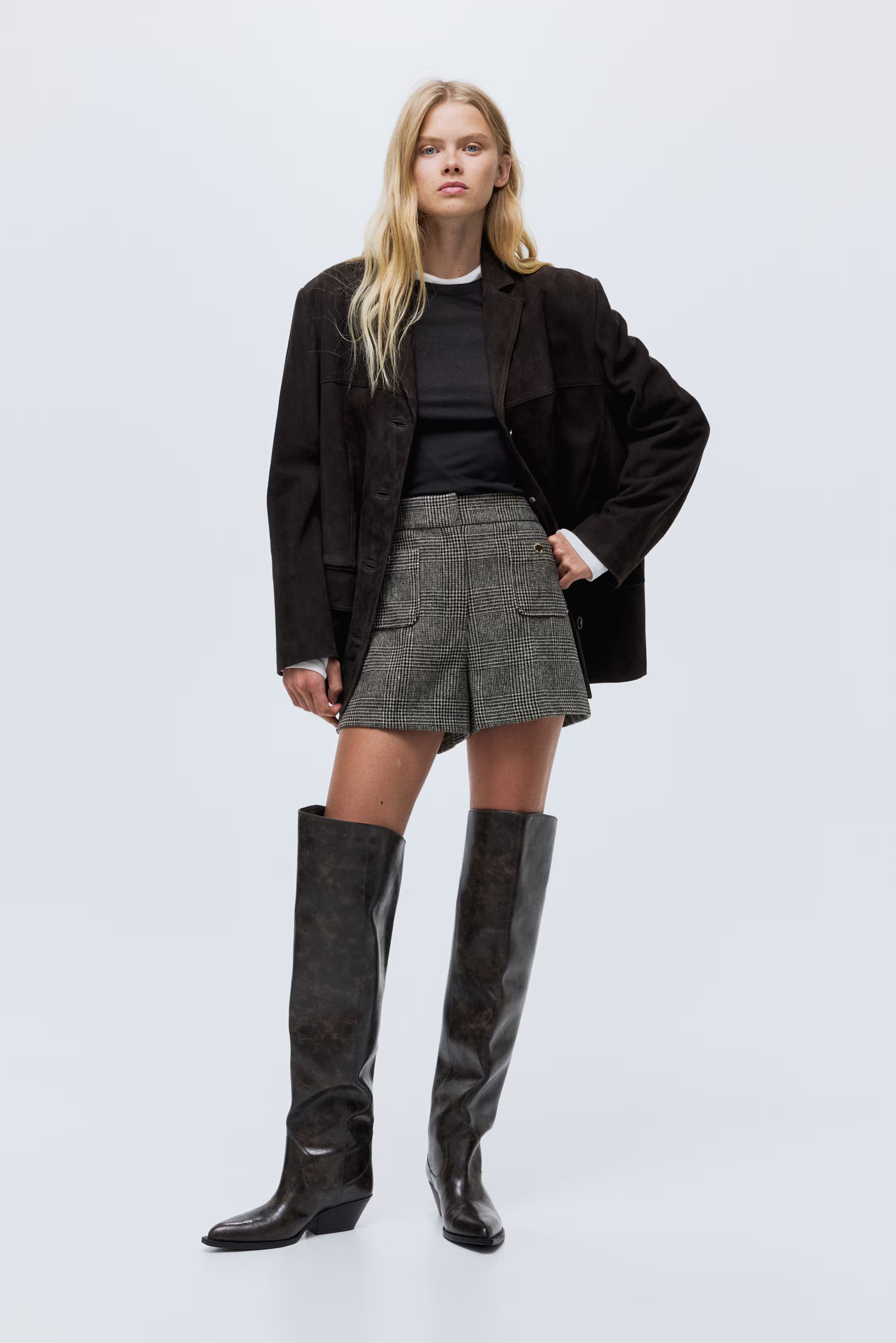 High-Waist Dress Shorts - Light beige/checked - Ladies | H&M US | H&M (US + CA)