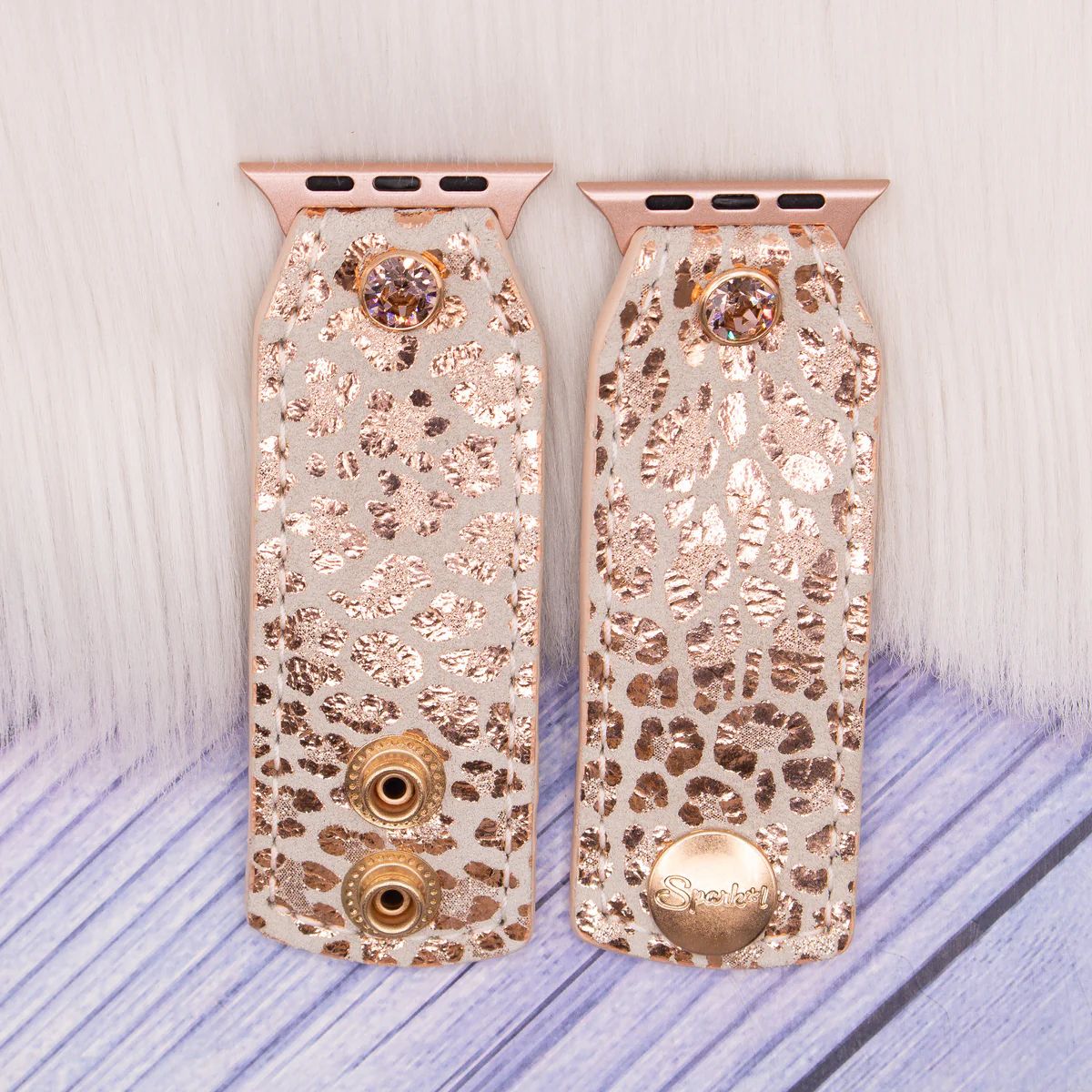 Ready to Ship - Luxe Rose Gold Leopard with Cream Watchband (S, Apple Watch 42-49mm) | Spark*l