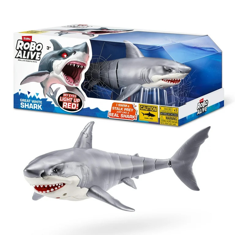 Robo Alive Great White Shark Series 1 Electronic Robot Light Up Bath Toy, Water Activated by ZURU | Walmart (US)
