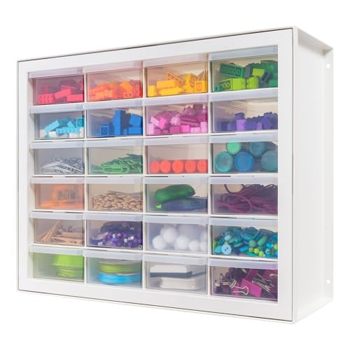 IRIS USA Plastic Drawer Storage Organizer, 24-Drawer Teacher Toolbox Bead Small Parts Organizer Cabinet for Hardware Crafts Nuts Bolts Tools Sticker Home Business Scrapbook Art Hobby Garage - White | Amazon (US)