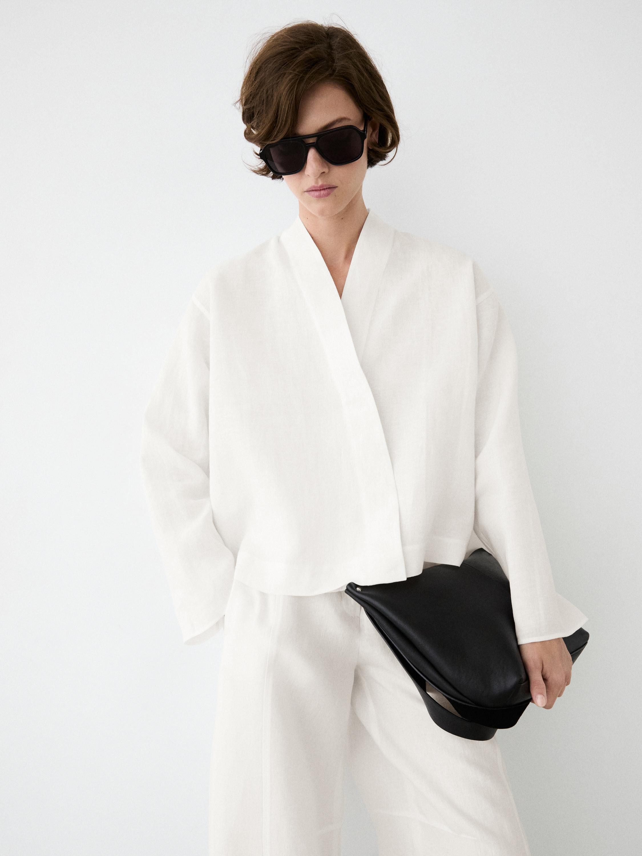 Blouse fluide cache-cœur lin | Massimo Dutti FR