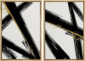 SIGNWIN Framed Canvas Print Wall Art Set Graffiti Black Gold Paint Stroke Collage Abstract Shapes... | Amazon (US)
