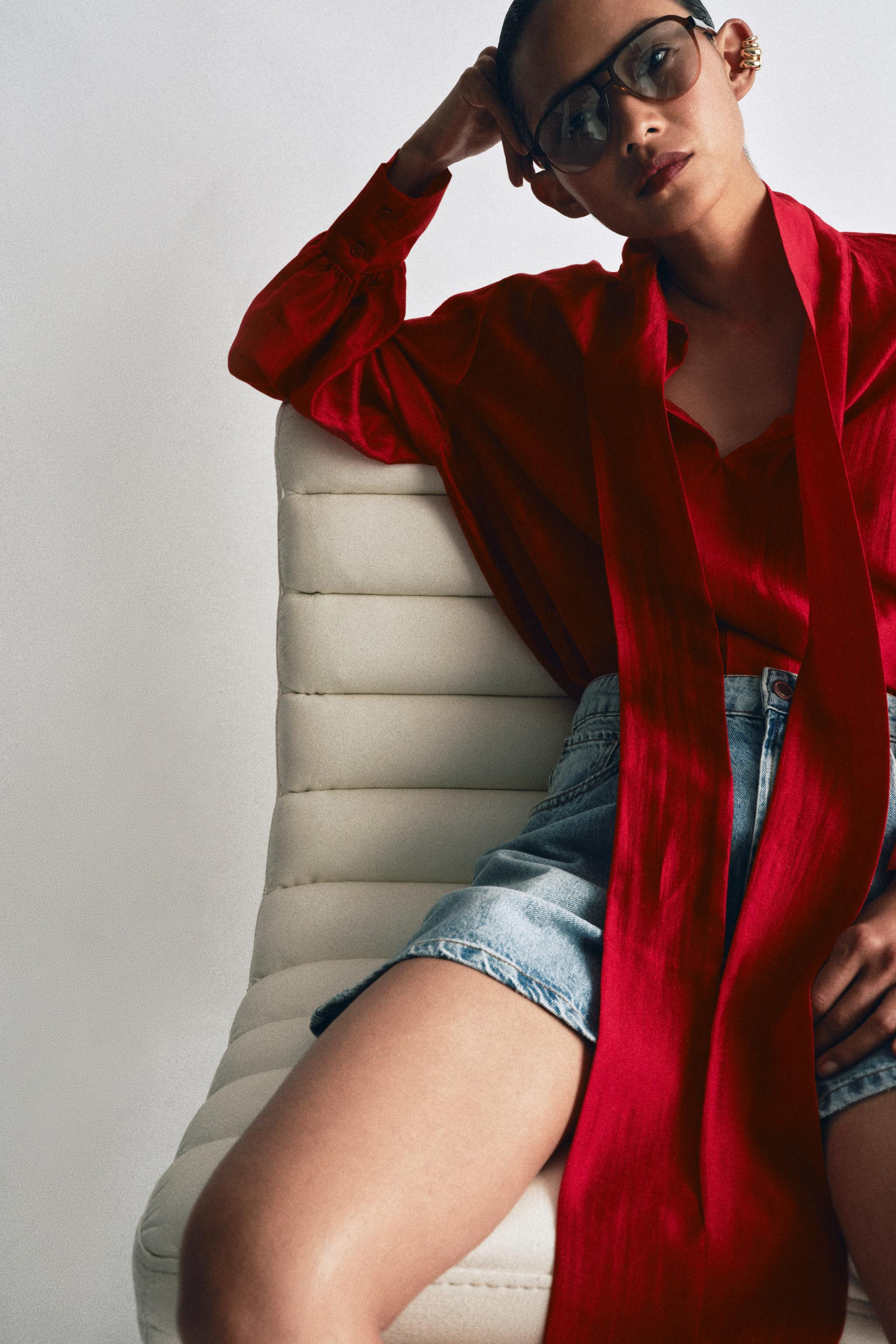 ZW COLLECTION SATIN EFFECT TIE SHIRT | Zara US