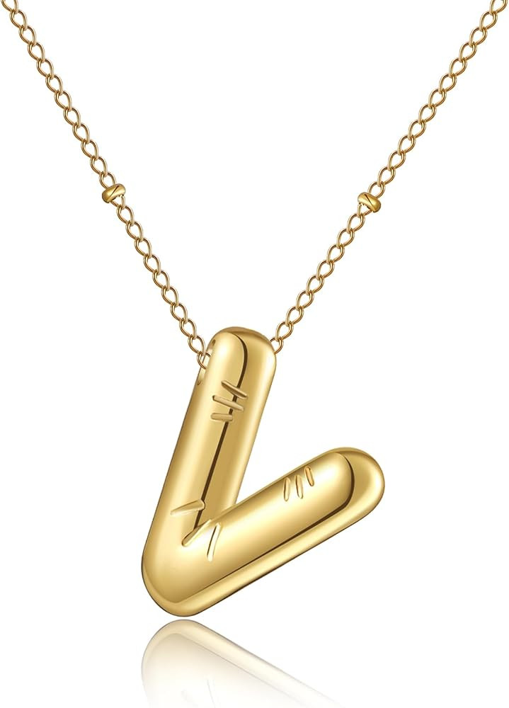 RWQIAN Bubble Initial Necklaces for Women,18K Gold Plated Balloon Initial A-Z Alphabet Pendant Ne... | Amazon (US)