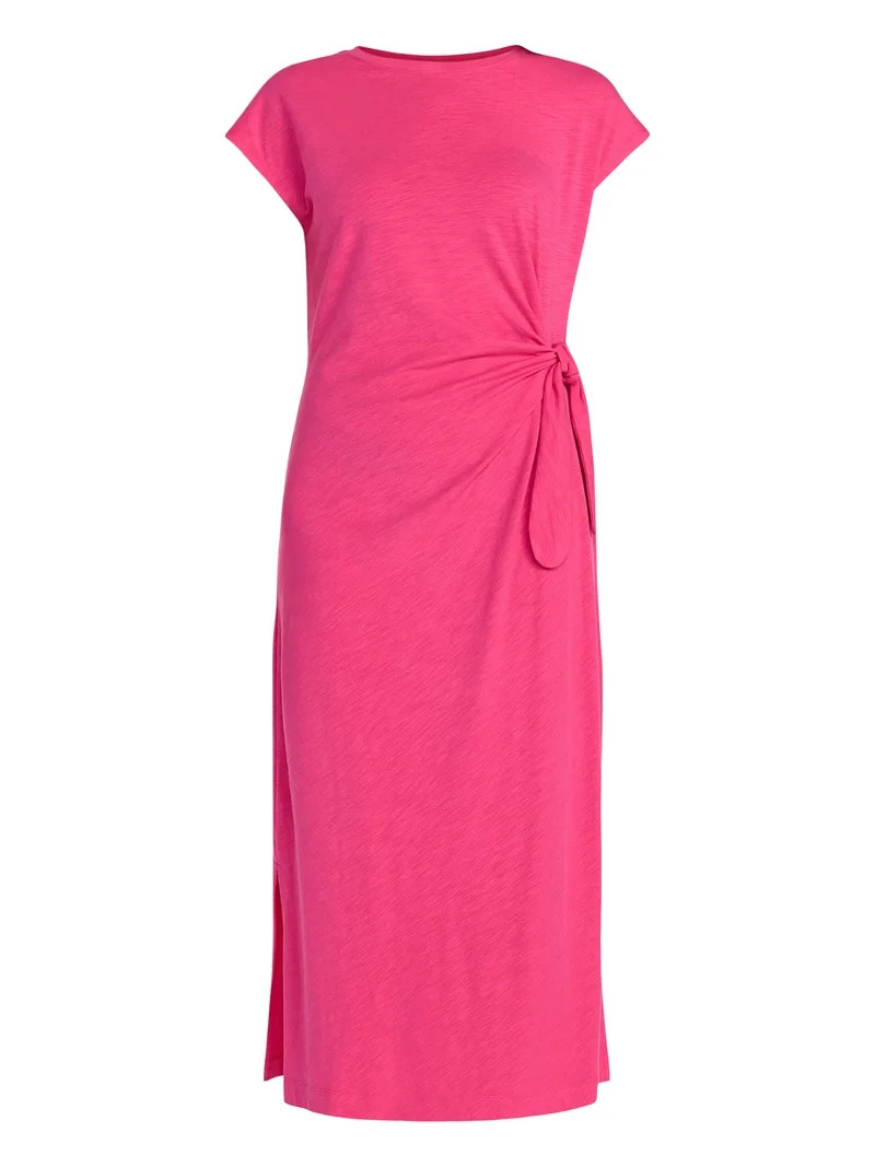 Time and Tru Women's and Women's Plus Side Tie Midi Dress with Dolman Sleeves, Sizes XS-4X | Walmart (US)