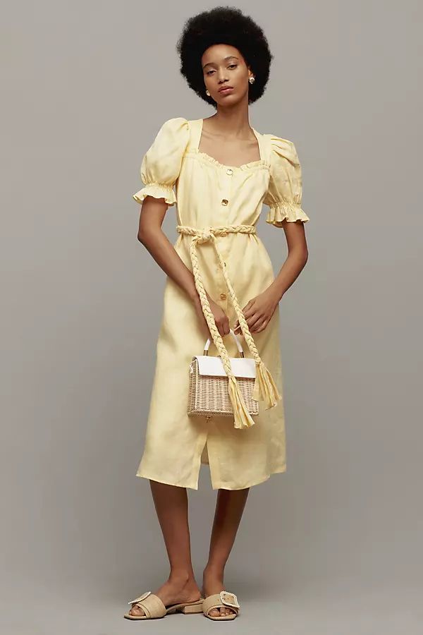 English Factory Puff-Sleeve Button-Front Midi Dress | Anthropologie (US)