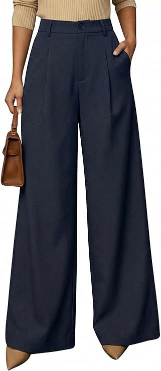 Arach&Cloz Womens Linen Blend Wide Leg All-Season Business Casual Outfits Dress Pants | Amazon (US)