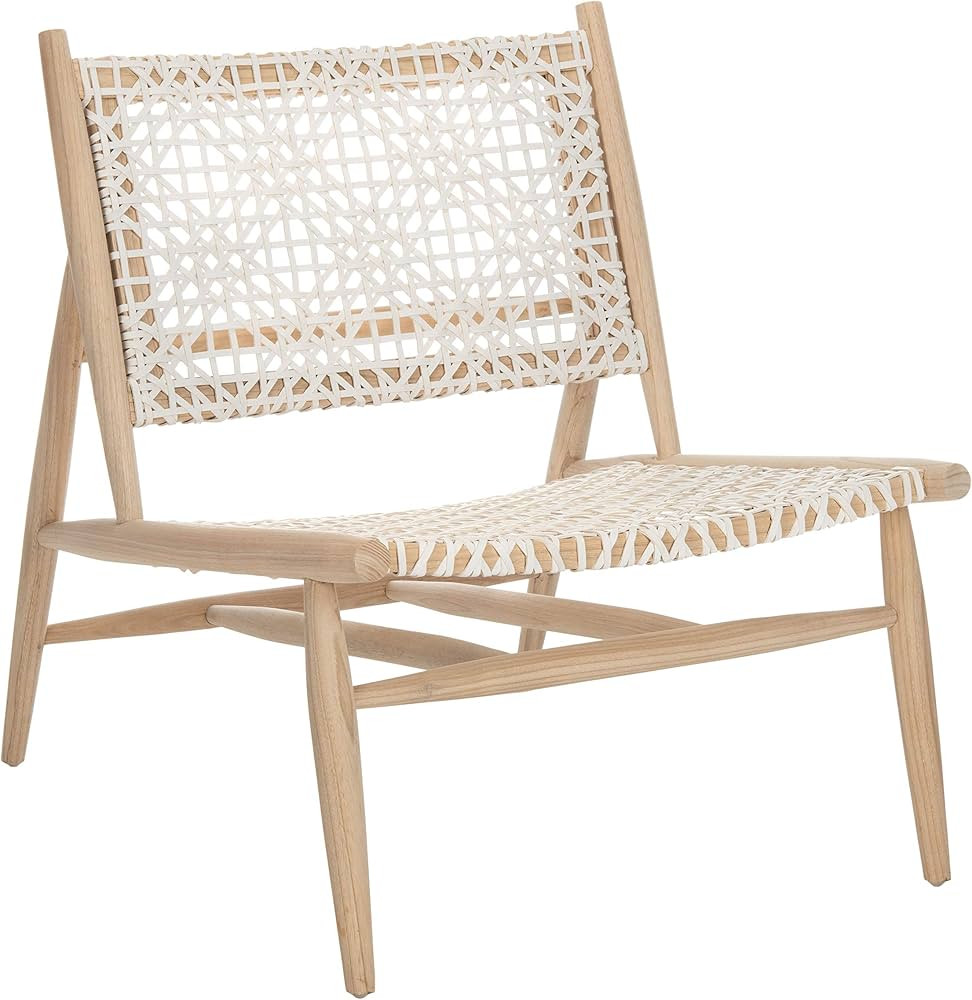 Safavieh Home Bandelier Light Natural and White Leather Woven Accent Chair | Amazon (US)