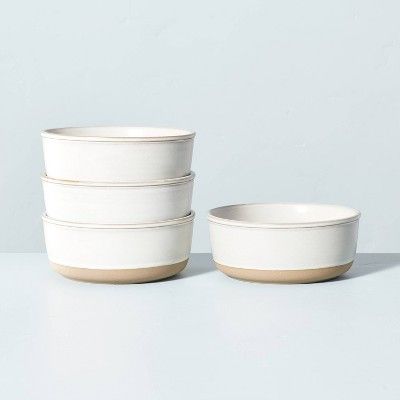 4pk Modern Rim Stoneware Cereal Bowl Set Matte Sour Cream - Hearth & Hand™ with Magnolia | Target