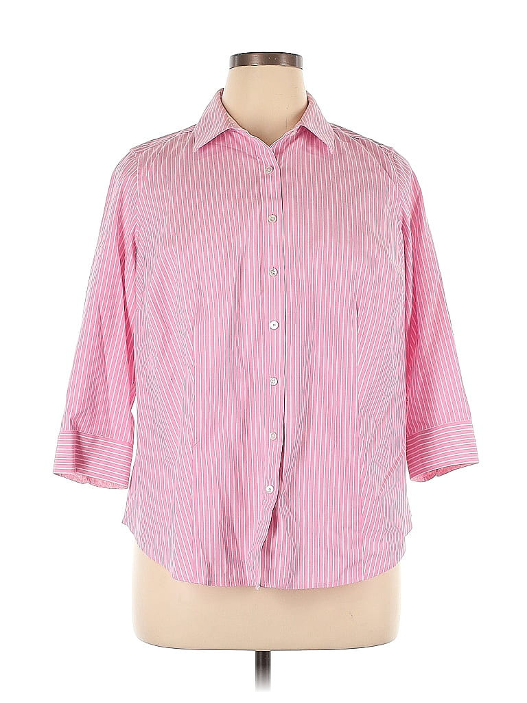 Talbots Long Sleeve Button Down Shirt: Pink Stripes Tops - Size 14 Petite | ThredUp