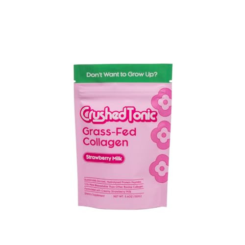 Crushed Tonic Korean Beauty Collagen Powder | Hydrolyzed Bovine Collagen Peptides | Skin, Hair & Nails | K-Beauty Drink | Gluten-Free, Halal & Kosher (Strawberry Milk, 60 g, Mini Pouch) | Amazon (US)