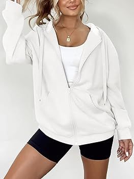 Women's Oversized Hoodies for Women Full Zip Up Long Sleeve Sweatshirts Drawstring Jackets Coat w... | Amazon (US)