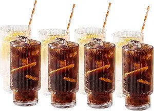 SUNNOW 11 Ounce Stackable Ribbed Glass Cup,Iced Tea Glasses for Water, Beverage,Juice, Wine,Beer ... | Amazon (US)