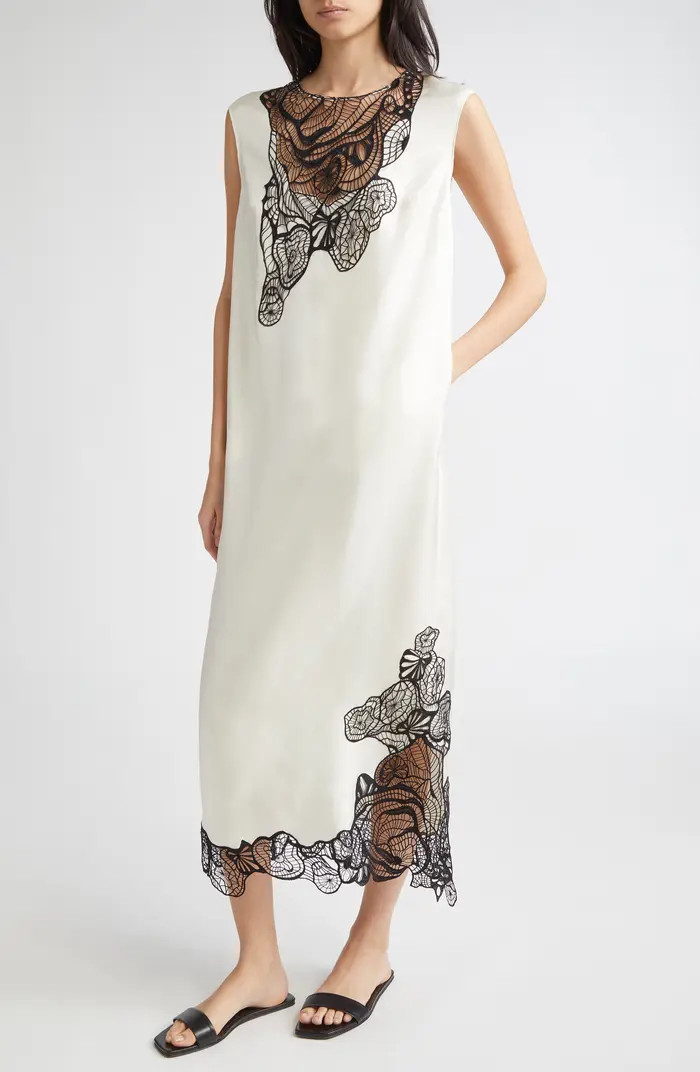 LOULOU DE SAISON Uma Lace Trim Silk Twill Maxi Dress | Nordstrom | Nordstrom