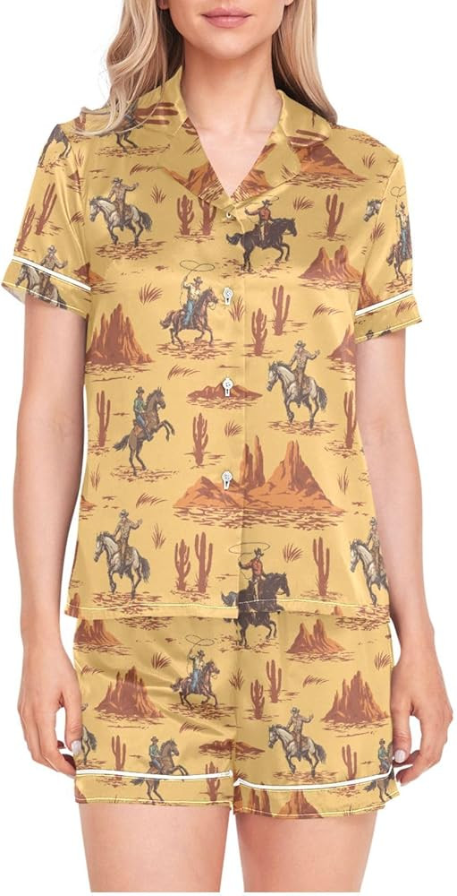 Laprad Womens Silk Satin Pajama Set Soft Short Sleeve Button Down Sleepwear 2 Piece Pjs Set | Amazon (US)