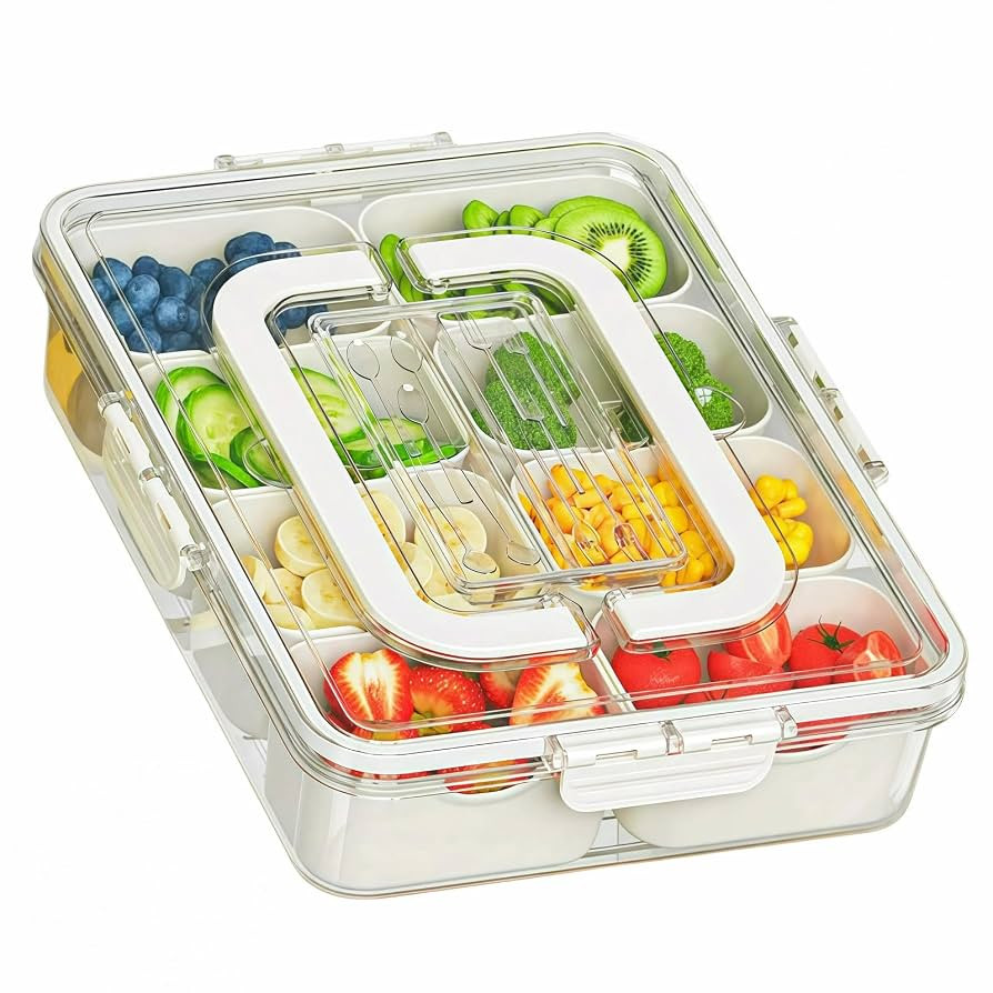 Dimber Snackle Box Container, Divided Serving Tray with Lid and Handle, Adding Cutlery Organizer,... | Amazon (US)