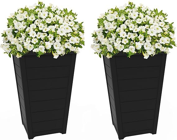 Keter Set of 2 Resin Modern Outdoor 22 Inch Tall Large Flower Pots, Tapered Wood Look Planters fo... | Amazon (US)