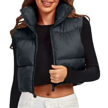 Women s Vests Lightweight Padded Gilet Black Vest Women Short thickened Warm with Zip Pockets Black S | Walmart (US)