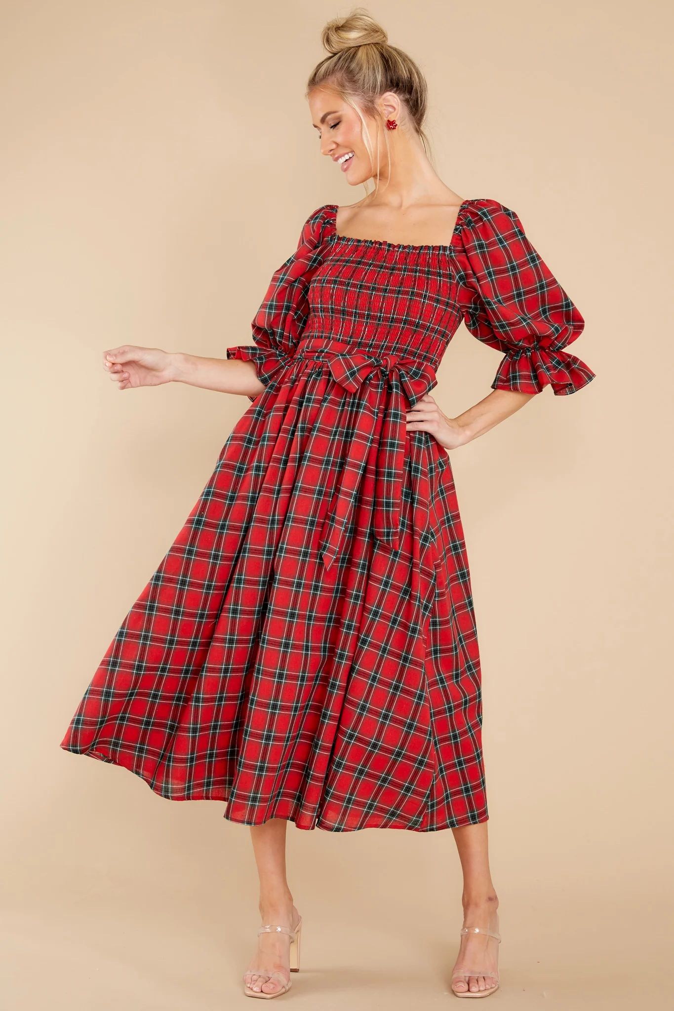 The Right Occasion Red Plaid Midi Dress | Red Dress 