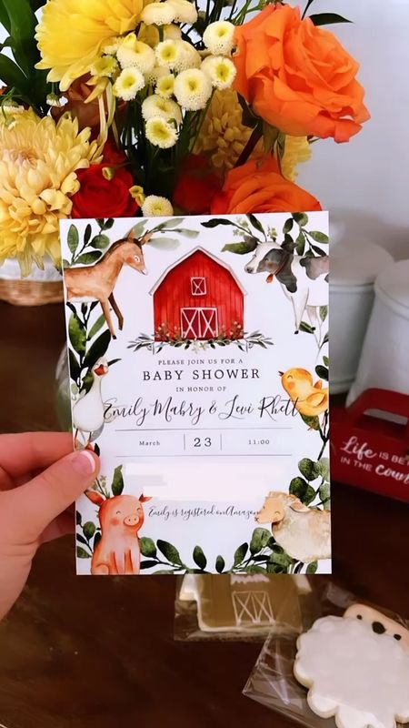 this little invitation for Levi Rhett’s 👶🏼🩵 baby shower this past weekend makes me smile!!! 🌾🐮🐓🌱🐥🐴