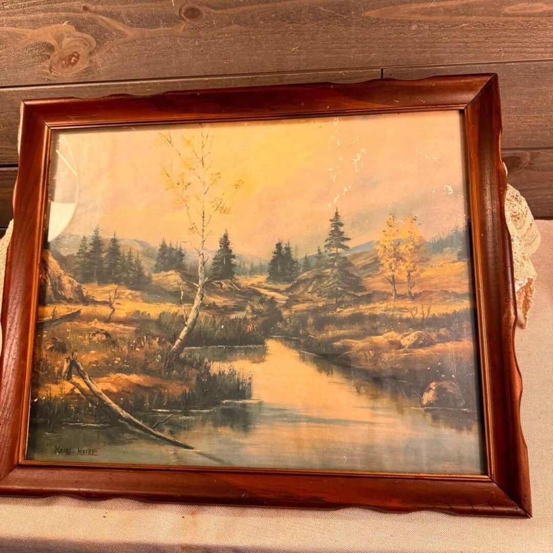 Vintage Landscape Mountain Creek Trees Print Framed Signed 22x18.5 - Etsy | Etsy (US)