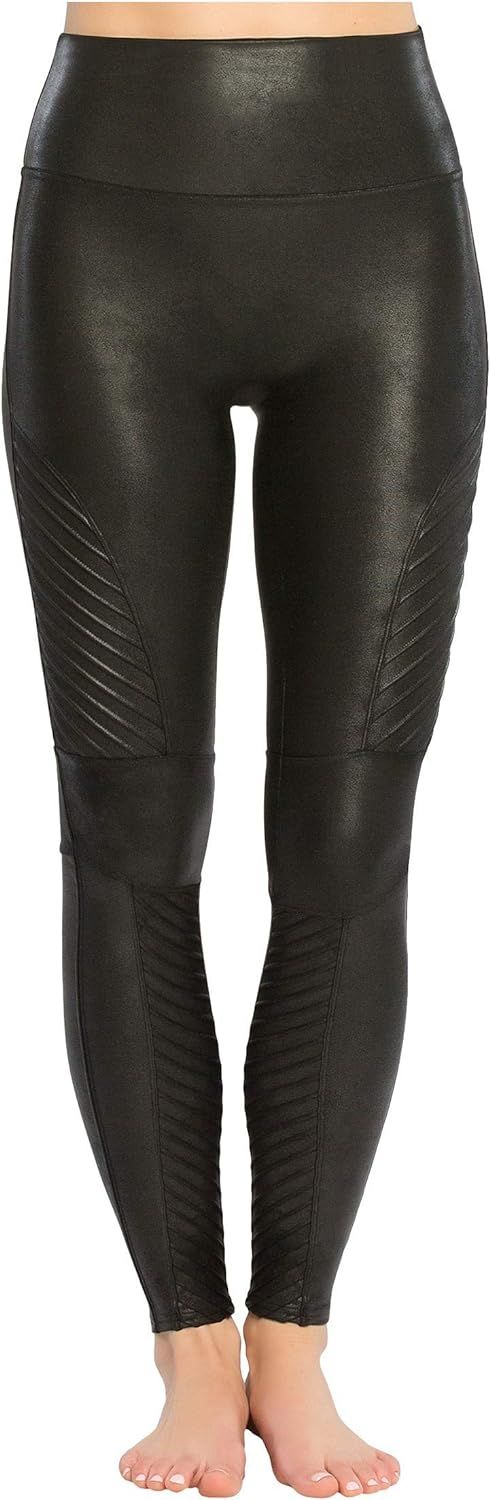 SPANX Women's Faux Leather Moto Leggings, Very Black, Large | Amazon (US)