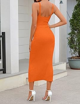 MEROKEETY Womens 2024 Summer V Neck Knit Midi Dress Bodycon Sleeveless Ribbed Sweater Dresses | Amazon (US)