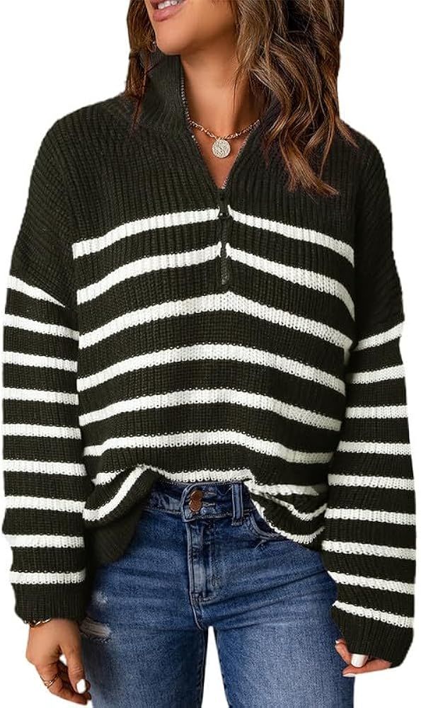 Womens Sweaters Long Sleeve 1/4 Zip Pullover Polo V Neck Dressy Casual Tops | Amazon (US)