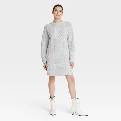 Women's Long Sleeve Cable Knit Mini Sweater Dress - Universal Thread™ | Target