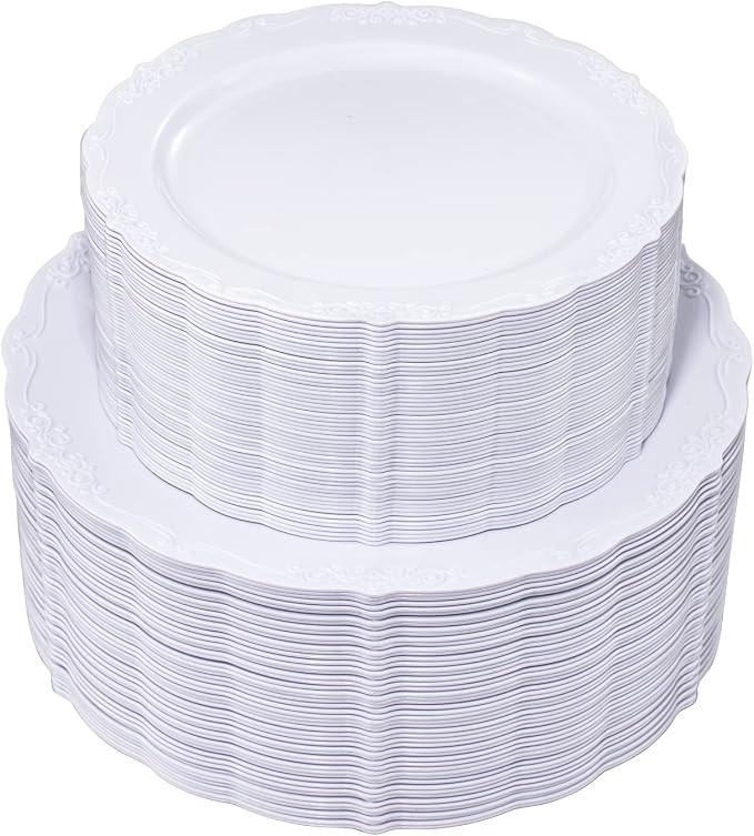 100 Pcs White Plastic Plates - White Disposable Plates - Premium Hard Plastic Disposable Plates f... | Amazon (US)