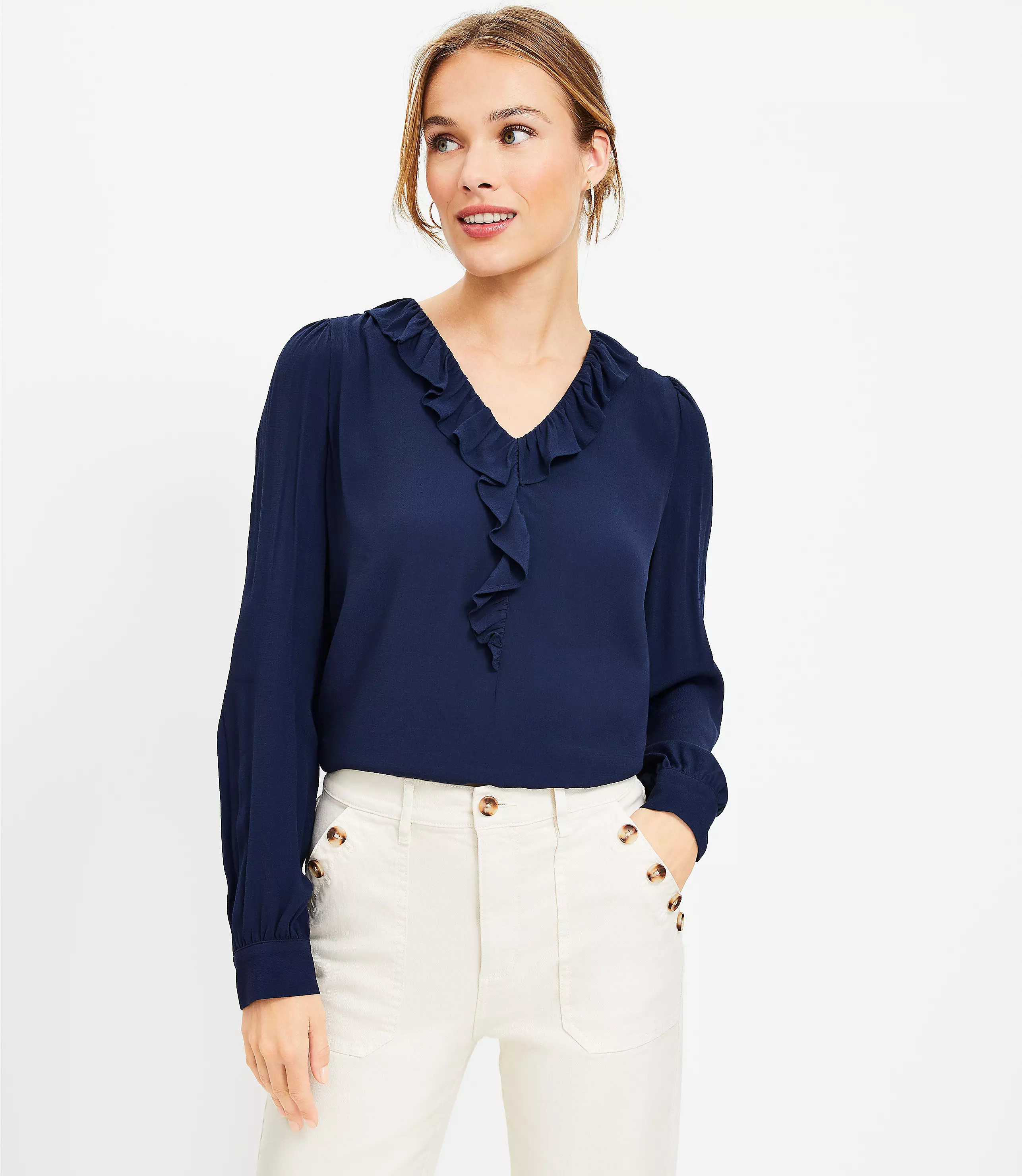 Ruffle V-Neck Blouse | LOFT