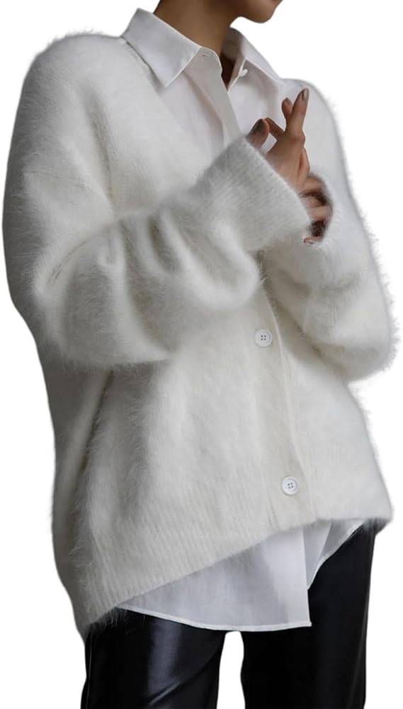 Yimoon Womens Fuzzy Cardigan Sweater V Neck Long Sleeve Button Down Slouchy Furry Knit Sweaters 2... | Amazon (US)