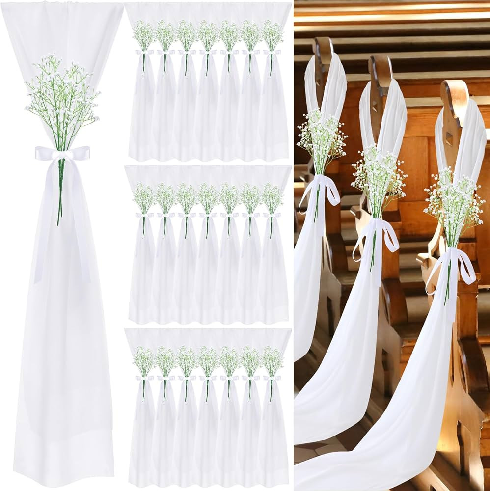 24 Set Wedding Aisle Decorations for Wedding Ceremony Chiffon Chair Sashes with Ribbons and Artif... | Amazon (US)