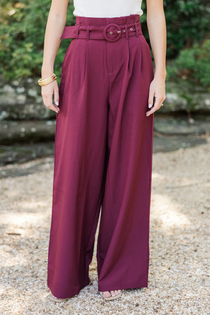 Day At The Office Burgundy Red Wide Leg Trousers | The Mint Julep Boutique