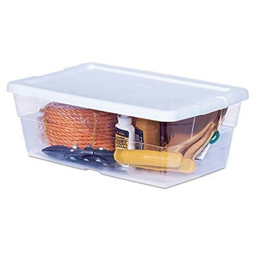 Sterilite 6 Quart Clear Stacking Closet Storage Tote Container with White Lid | Walmart (US)