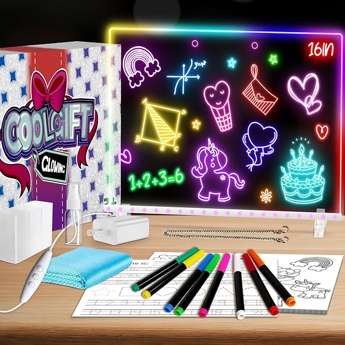 16" Led Drawing Board for Kids with 18 Tracing Pages - 4 Modes & Acrylic Led Note Board with 7 Co... | Amazon (US)