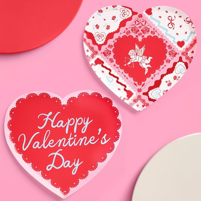 xo, Fetti Heart Valentine Plates - 24 Count | Cupid Design, Happy Vday, Galentine's Plates, Dispo... | Amazon (US)