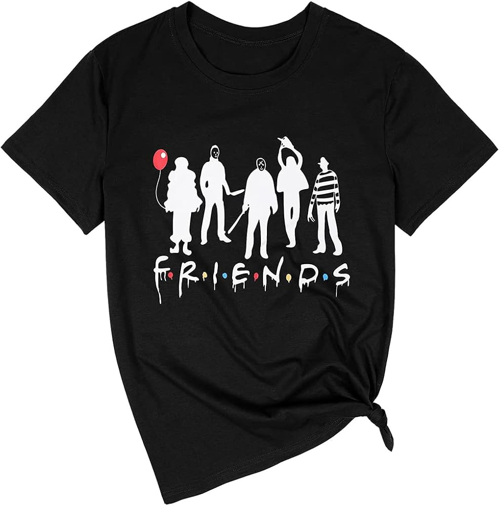Halloween Friends Shirt Women Funny Halloween Party Shirt Horror Movies Novelty Graphic Short Sleeve | Amazon (US)