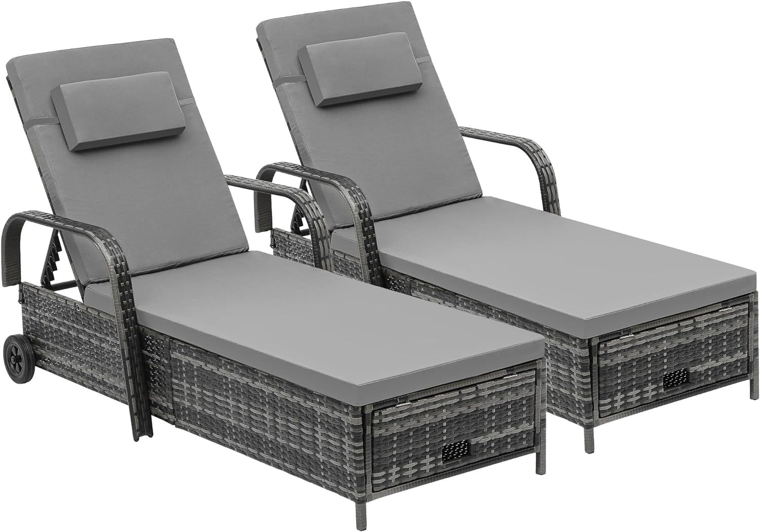 YITAHOME Outdoor Wicker Chaise Lounge Chair Set of 2 w/Storage, Rattan Patio Pool Lounger with Ad... | Amazon (US)