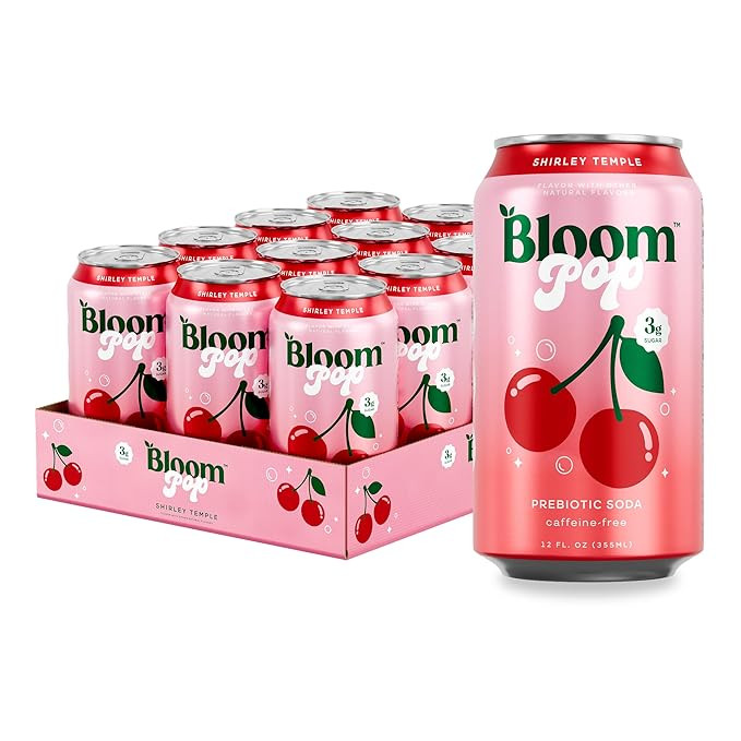 Bloom Pop Prebiotic Soda 12 Pack, Shirley Temple Flavor, 12oz Cans | Prebiotic Soda for Gut Healt... | Amazon (US)