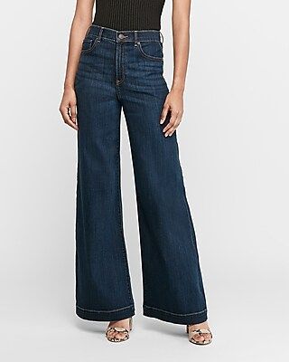 Super High Waisted Dark Wash Wide Leg Jeans | Express