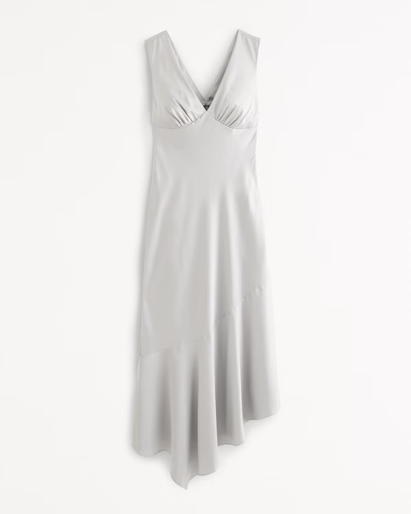 Satin Slip Asymmetrical Midi Dress | Abercrombie & Fitch (US)
