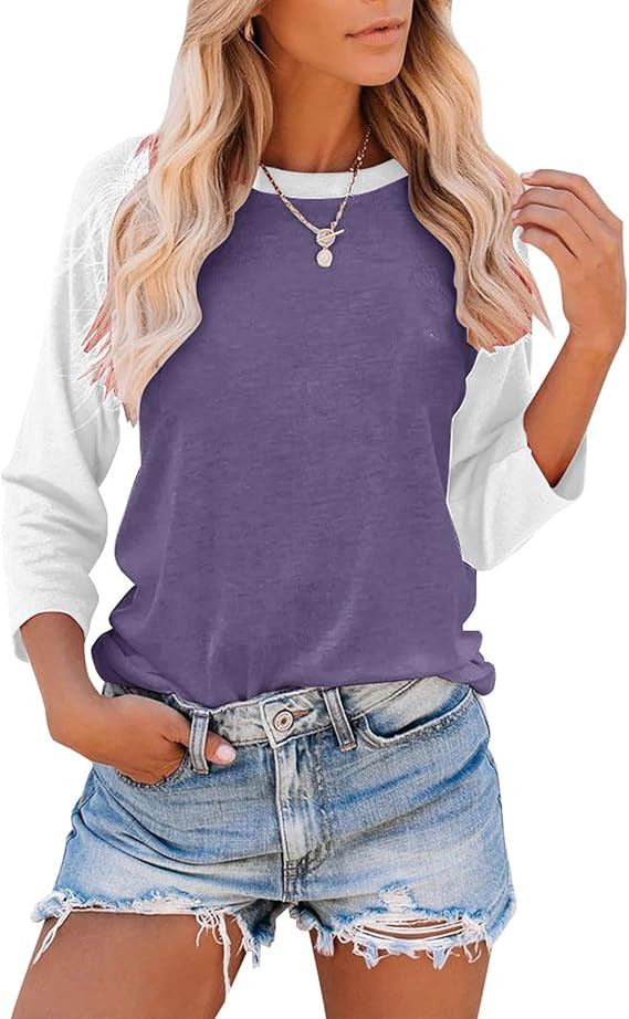 Bingerlily Women's Casual T-Shirts 3/4 Sleeve Color Block Cute Tops Comfy Blouses | Amazon (US)